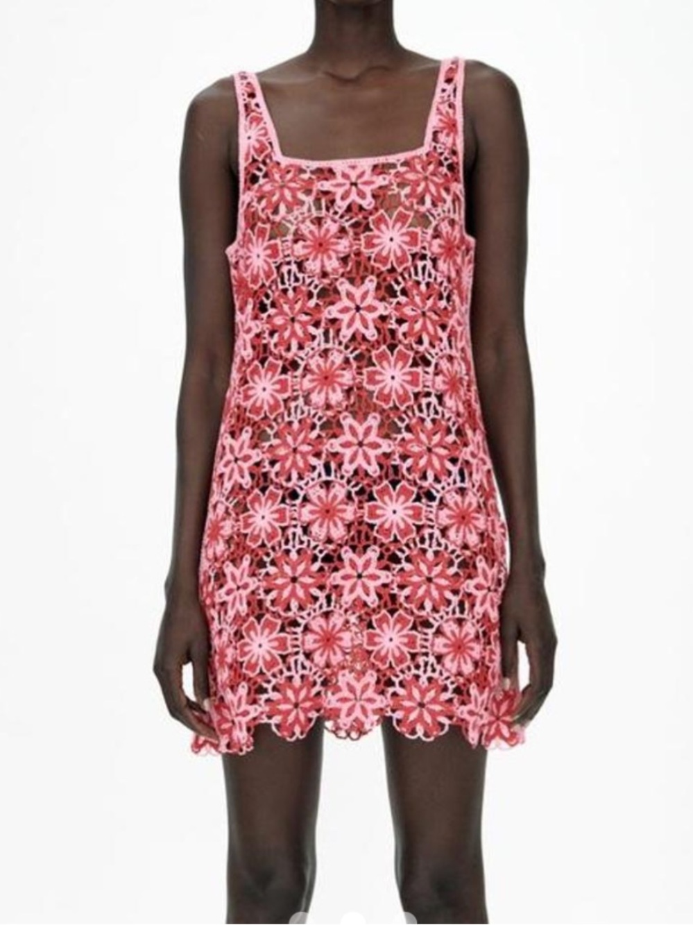 Zara Pink Floral Crochet Tank Dress / Swimsuit Coverup. Size Medium.